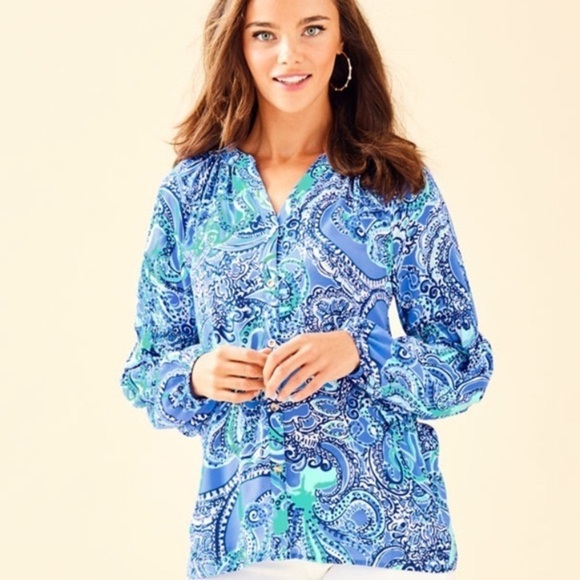 Lilly Pulitzer Anela Top Coastal Blue NWT Xxsmall - Picture 1 of 10